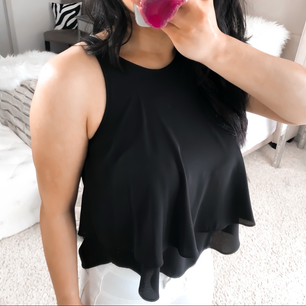 Intu xs black round neck double layer mesh  crop top - Picture 2 of 7